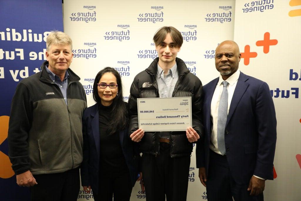 Students were called to Amazon Skills Center under guise of a Computer Science panel and were surprised with the announcement that they had won the AFE Scholarship.